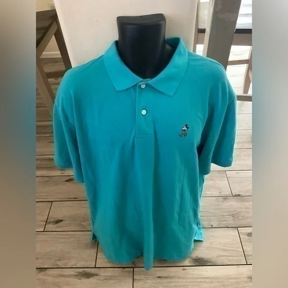 Men’s used Disney blue polo retro shirt Mickey Mouse patch size L large - Picture 1 of 5